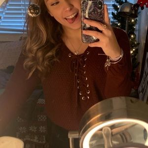 Charlotte Russe Lace Up Maroon Sweater